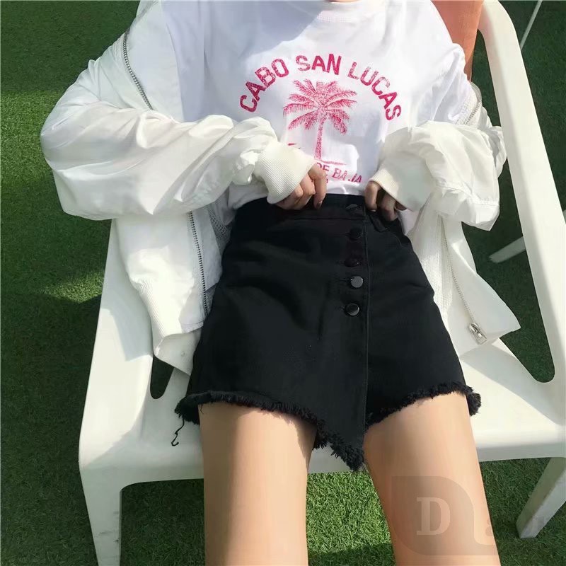 Chân Váy Chữ A Lưng Cao Dáng Rộng Chất Liệu Cotton Phong Cách Hàn Quốc Thời Trang Cho Nữ