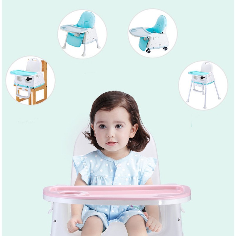 GHẾ ĂN DẶM GẤP GỌN HANBEI ĐIỀU CHỈNH 3 MỨC ĐỘ CAO (KÈM BỘ ĐỆM VÀ BÁNH XE )