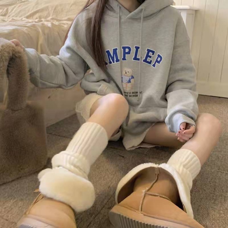 Áo hoodie ZHELIHANGFEI dáng rộng họa tiết chữ và gấu thời trang cá tính dành cho nữ