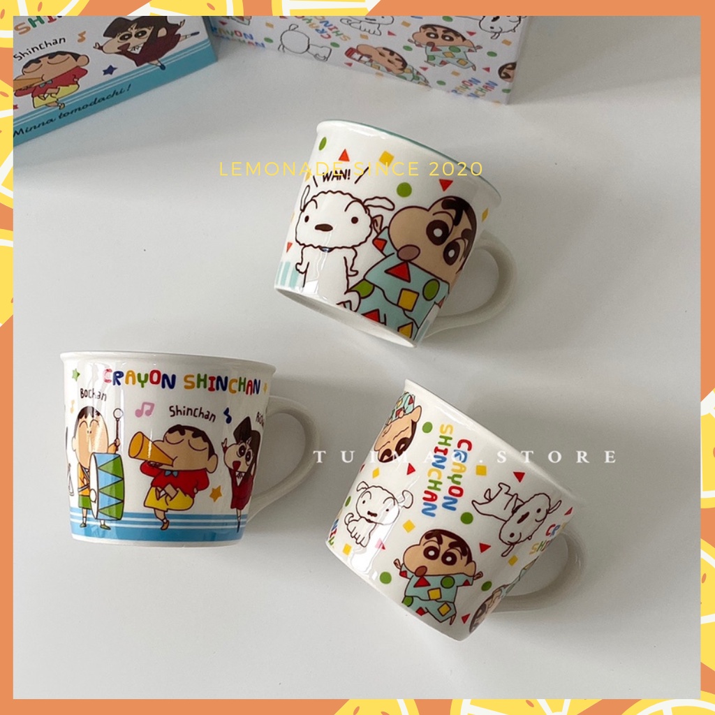 Cốc gốm Phim hoạt hình Shin Cậu Bé Bút Chì full box hộp quà tặng kèm thìa muỗng dễ thương