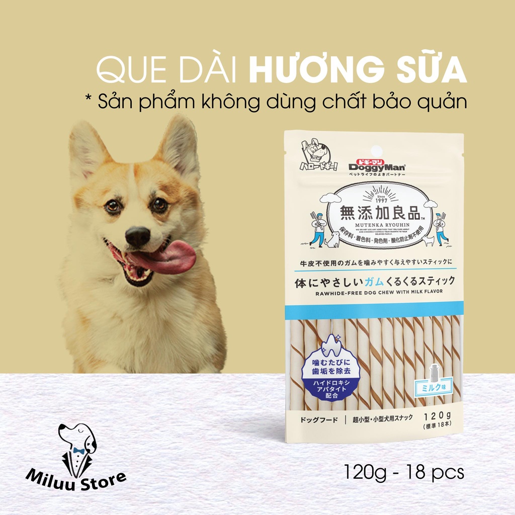 Que gặm hương sữa, 2 loại ngắn và dài 120g Doggyman [THỨC ĂN CHO CHÓ] (82399)