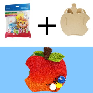 Trang trí hộp bút quả táo gỗ bằng đất nặn hạt xốp 5 màu