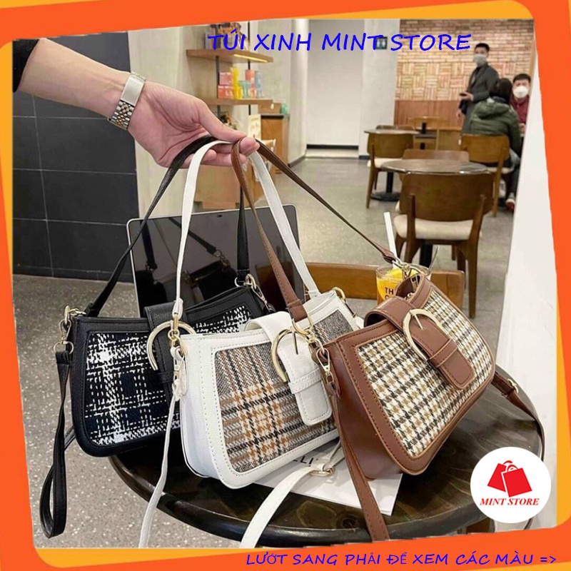 Túi xách nữ đeo chéo kẹp nách đeo vai cao cấp khóa kim phối vải đẹp thời trang PK 352