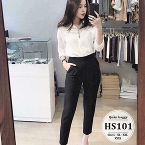 Quần baggy nữ lưng chun vải đen cạp chun sau chất vải tuyết mưa mềm - Quần nữ công sở dáng dài mặc đi làm văn phòng