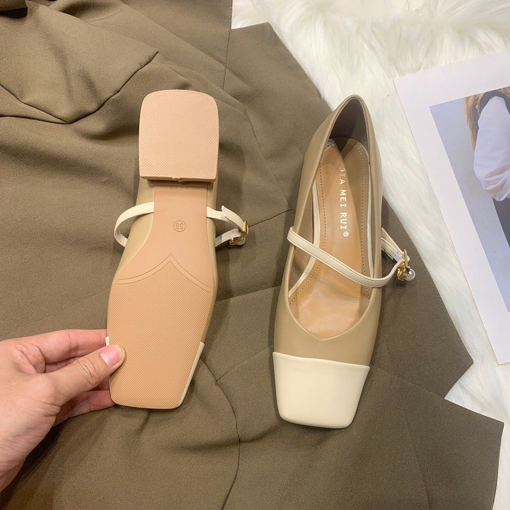 Giày Búp Bê Mũi Vuông Đế Mềm Thiết Kế Đơn Giản Phong Cách Retro Thời Trang Cho Nữ