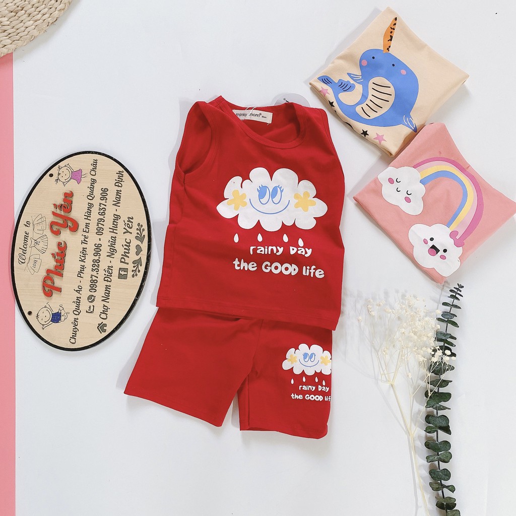 Bộ Ba Lỗ Cotton 100 % Hàng Minky Mom In Họa Tiết Mây-Đỏ Cho Bé (Size 8-18kg) (SP001472)