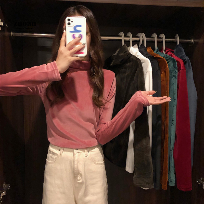 SUXI Áo nhung cổ cao nhiều màu tùy chọn thời trang cho bạn gái