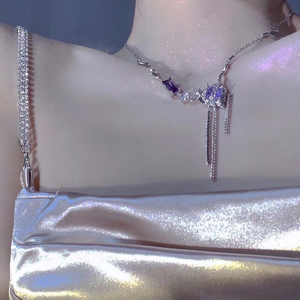 Vòng cổ Mặt Trái Tim Đính Đá Zircon Tím Thời Trang Sang Trọng Cho Nữ