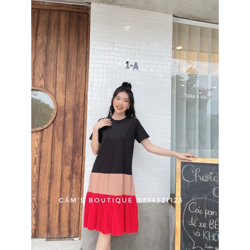 Đầm Suông Dài Cabouf Váy Suông Dáng Dài Chất Cotton Phối Lụa Chiffon Đỏ Freesize Thoải Mái Mát Mẻ D07