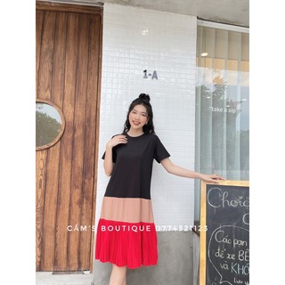 Đầm Suông Dài Cabouf Váy Suông Dáng Dài Chất Cotton Phối Lụa Chiffon Đỏ Freesize Thoải Mái  D07