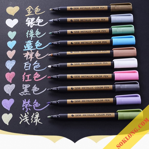 Bút dạ Marker nét 2mm màu nhũ Sta Metallic, bút viết Calligraphy, tiêu đề trên nhiều chất liệu