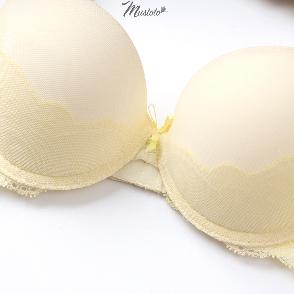 Bộ Đồ Lót Nữ LPhối Ren Nâng Ngực 2,5cm Có Gọng Vàng Kem (Mustoto MA46 MQ03)