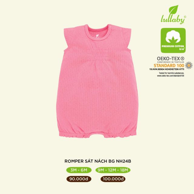 Romper sát nách Lullaby cotton vân thoáng bé trai, bé gái mềm mịn