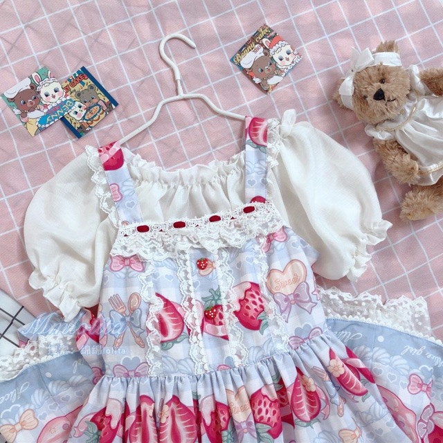 [có sẵn] Áo croptop voan cotton tay bồng lót JSK Lolita