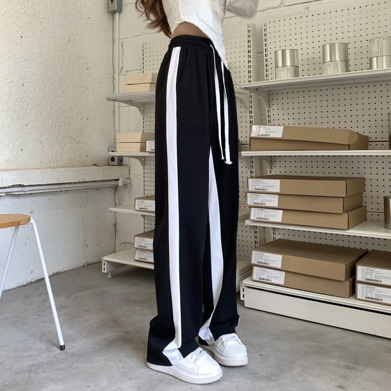 Quần Dài Lưng Cao Ống Rộng Màu Trắng Đen Thời Trang Mùa Thu Cho Nữ