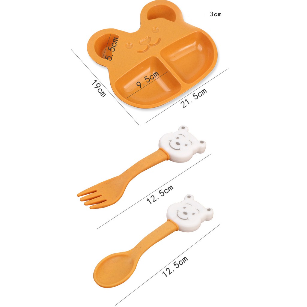 Bộ Khay Ăn Dặm 3 Món Cho Bé Hình Gấu Dễ Thương – Dumi Shop