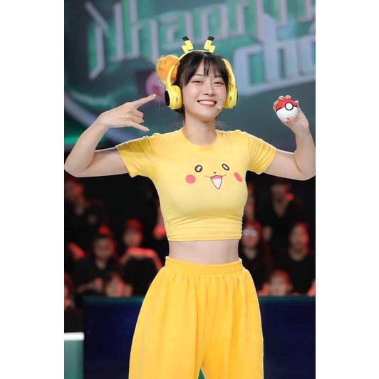 Áo croptop Pikachu xinh xắn tập gym đi chơi