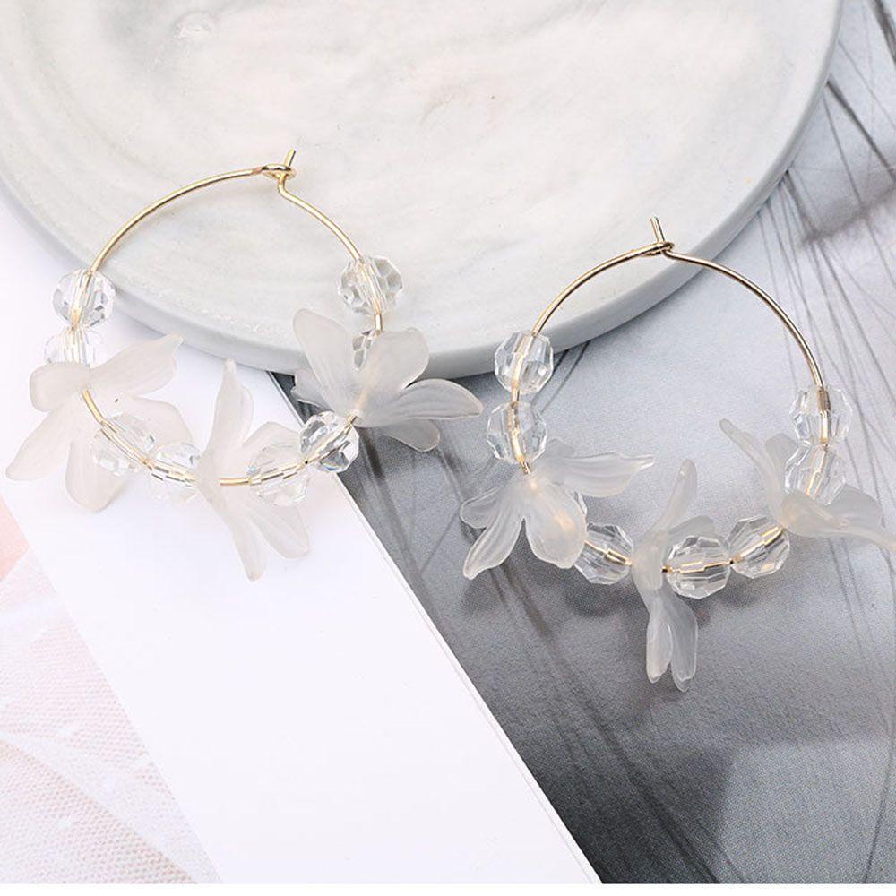 Bông Tai Acrylic Hình Tròn Họa Tiết Hoa Xinh Xắn Thời Trang Cho Nữ