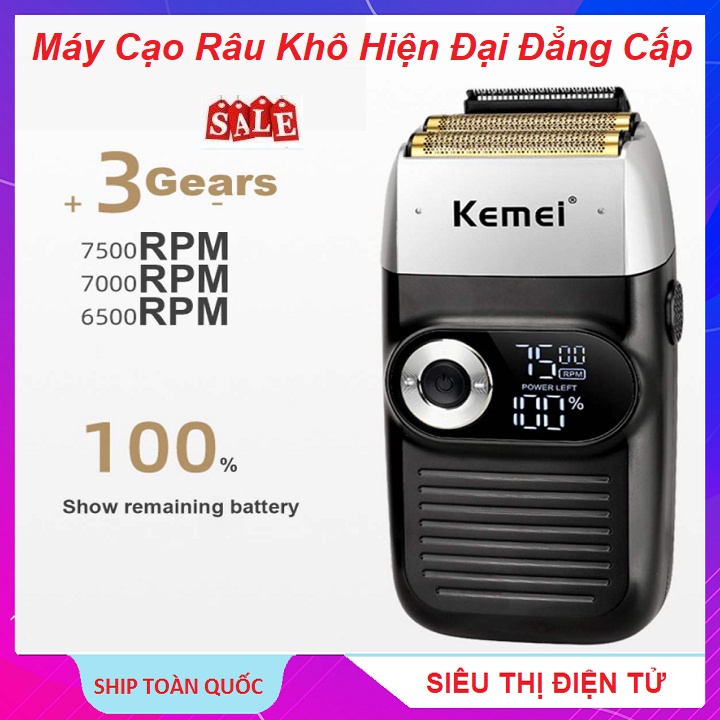 Cạo Râu Khô Kemei Km 2026, Máy Cao Sát Đầu Siêu Trắng - Màn Hình LCD Sang Trọng - Tặng Kèm Lưỡi Dao Phụ