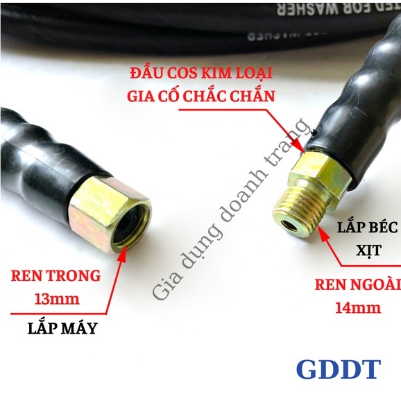 Dây rửa xe áp lực cao lõi thép 10, 15, 20m ren trong 13mm dùng cho máy rửa xe curoa kèm béc xịt đồng