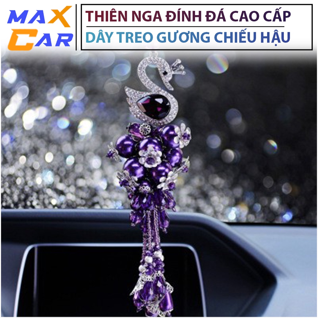 Dây treo gương chiếu hậu trang trí thiên nga đính đá cao cấp, sang trọng