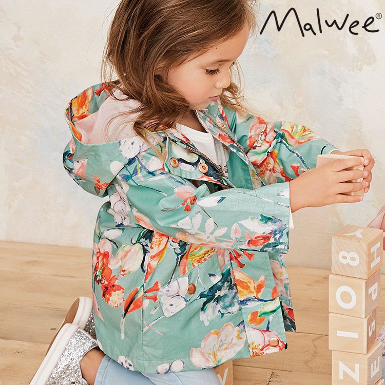 Mã 6015 áo khoác hoa xanh có mũ chùm đầu của Malwee cho bé gái