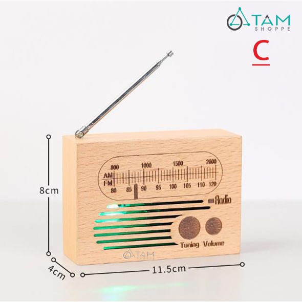 Hộp nhạc mô hình đài radio bằng gỗ có đèn Led W-MH-RDO-01