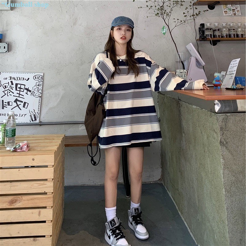 Áo thun tay dài [ Freeship ] áo thun sweater unisex basic tay dài form rộng sọc kẻ ngang nam nữ phong cách-cá tính