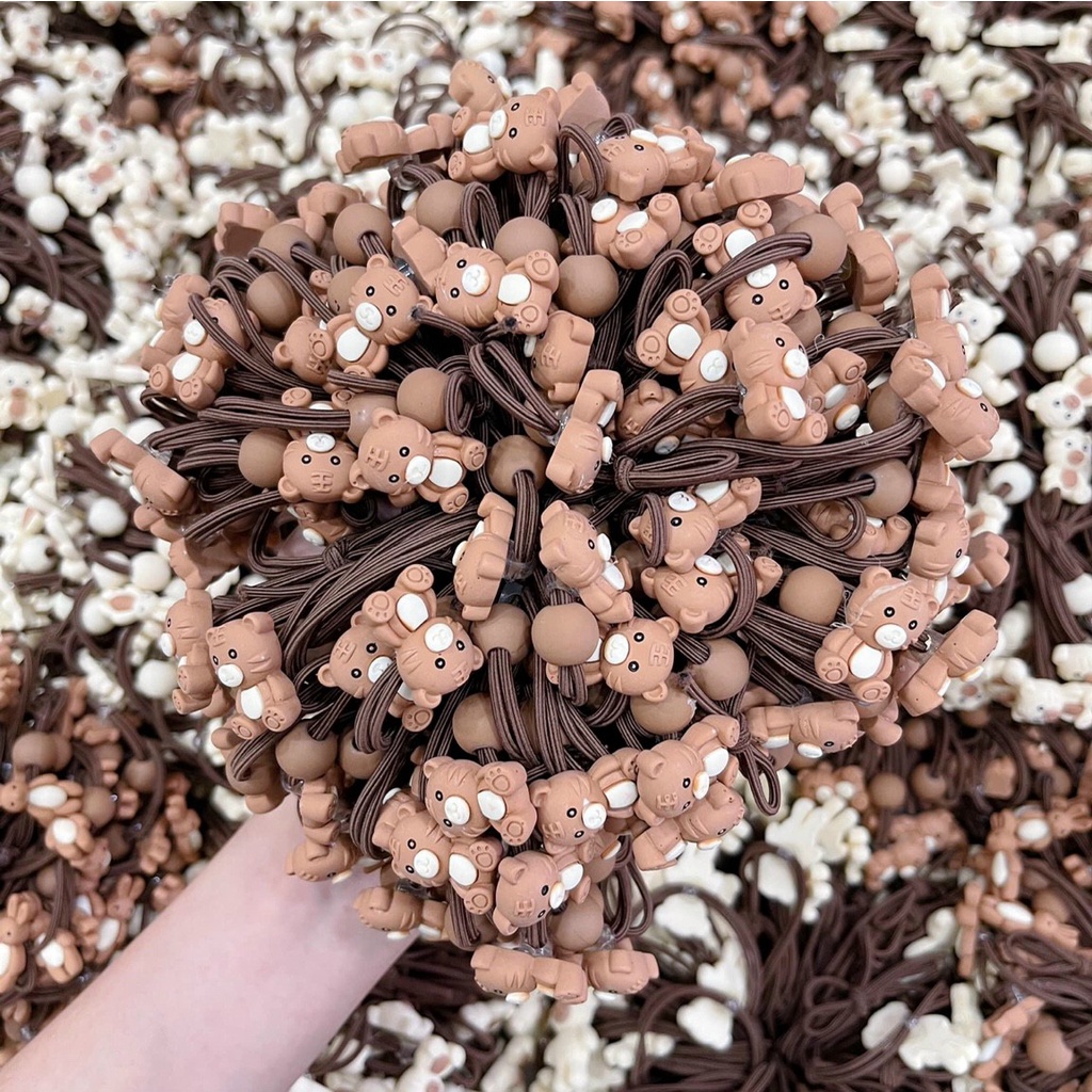 Bộ 5 dây buộc tóc, cột tóc cho bạn gái cute hot trend hình Gấu Teddy Thỏ trắng màu kẹo ngọt ngào- mix 2 màu