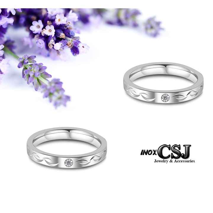 nhẫn nữ inox cao cấp chạm khắc hoa văn kết hợp đính xoàn siêu đẹp - tặng hộp đựng xinh xắn