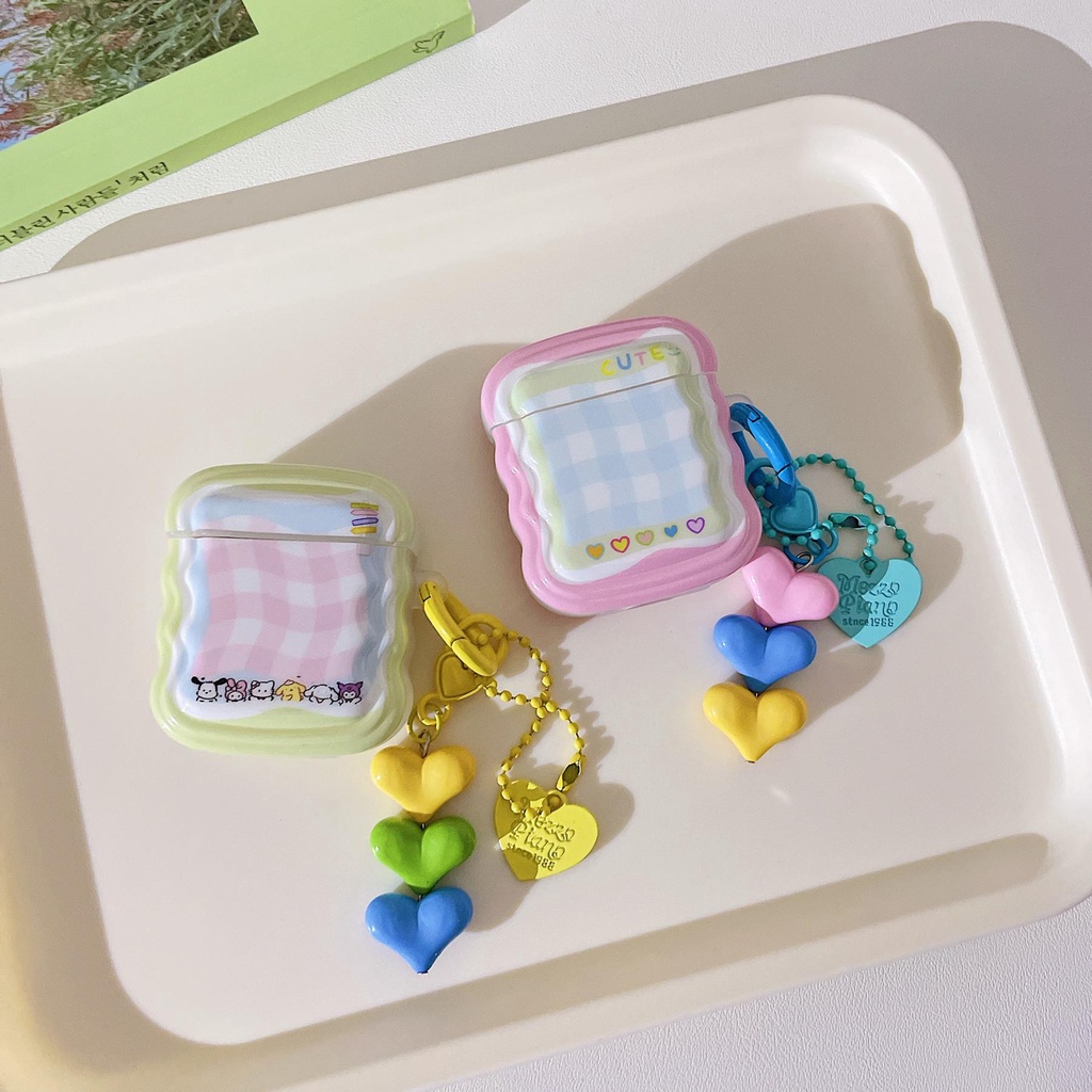 Vỏ Bảo Vệ Hộp Sạc Tai nghe không dây AirPods Pro 1 / 2 3 2021 gen3 Bằng Silicon Màu Kẹo Họa Tiết Kẻ Sọc Dễ Thương Kèm Dây Đeo Sợi Xích Thời Trang