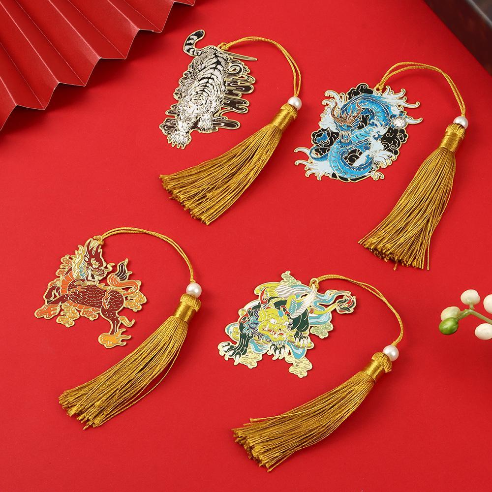 Ynatural Đánh Dấu Trang Sách Bằng Đồng Thau Phong Cách Trung Hoa Cổ Điển Mặt Dây Hình Rồng Hổ Phối