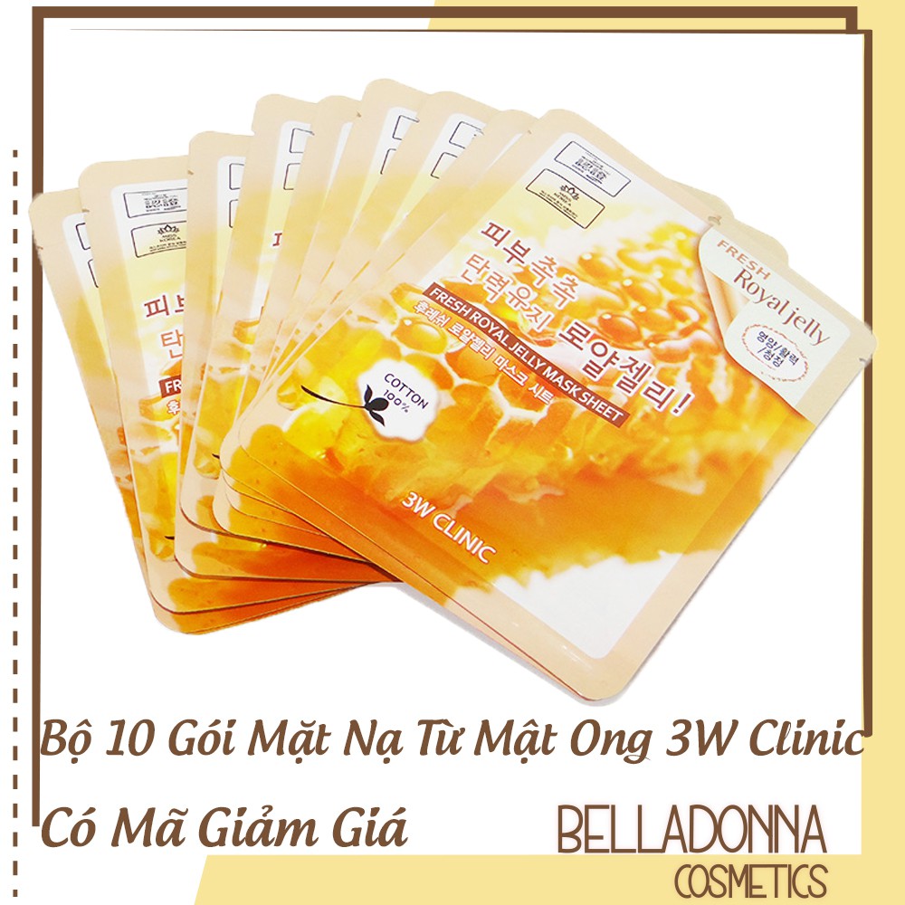 [CHÍNH HÃNG] Bộ 10 Gói Mặt Nạ Chiết Xuất Sữa Ong Chúa 3W Clinic Fresh Royal Jelly Mask Sheet 23ml x 10 Miếng