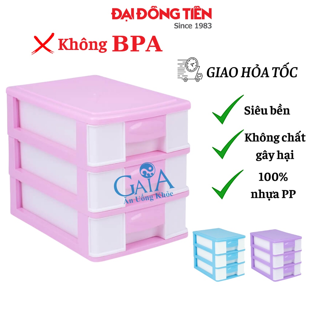 Tủ nhựa đa năng 3 ngăn đựng đồ để bàn tiết kiệm không gian 100% nhựa PP Đại Đồng Tiến an toàn sức khỏe