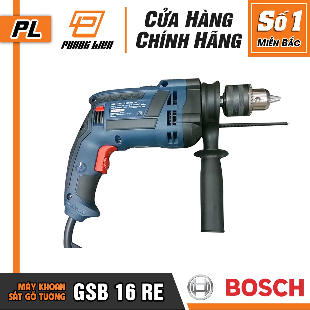 Máy Khoan Động Lực Bosch GSB 16 RE  - Khoan được bê tông, gỗ, thép - Hàng Chính Hãng