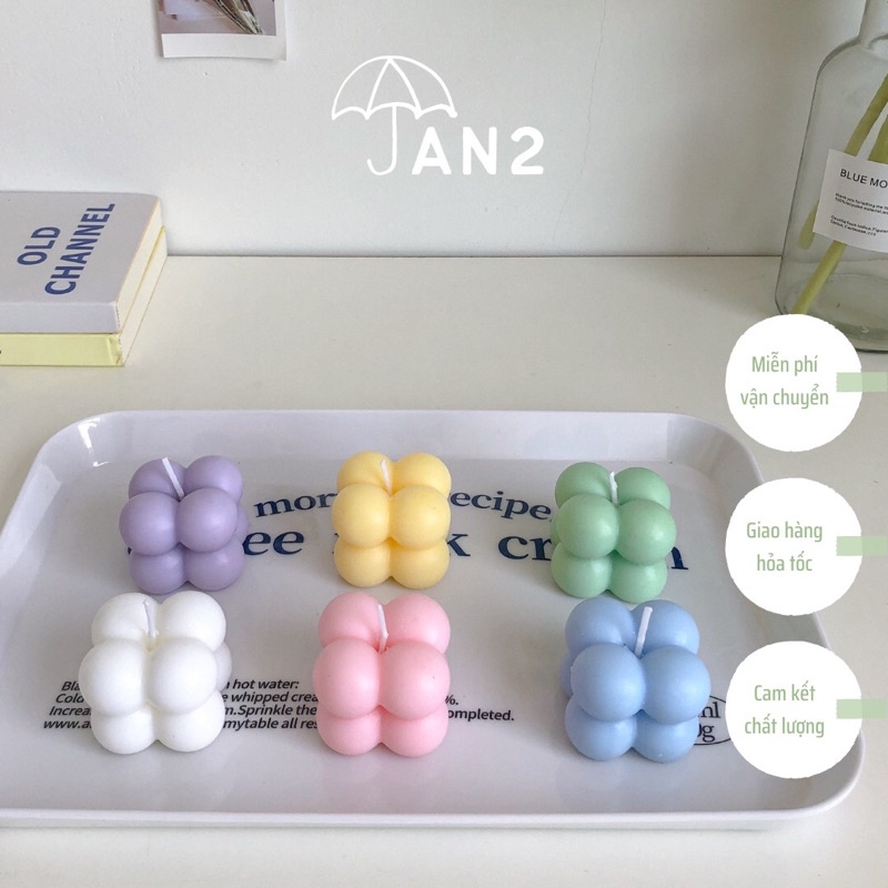 Nến rubik 2x2 nến sáp thơm Hàn Quốc để bàn decor trang trí Cube Rubik | JAN2DECOR