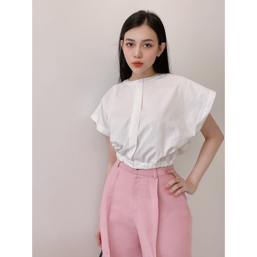 CoNIN-áo crop top túm eo lưng thun