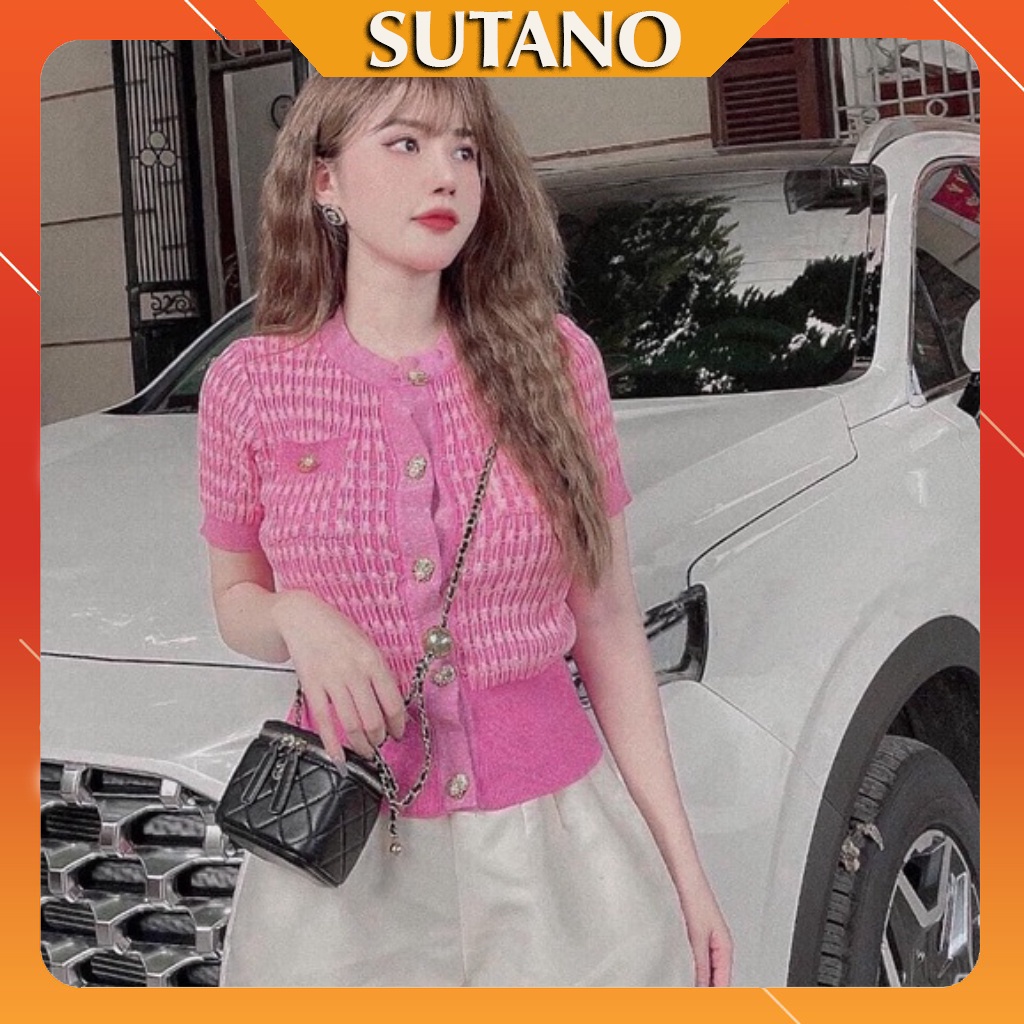 Áo Cadigan Nữ, Áo Dệt Kim Ngắn Tay Len Mỏng Màu Hồng Siêu Sang Chảnh A448 SUTANO | BigBuy360 - bigbuy360.vn