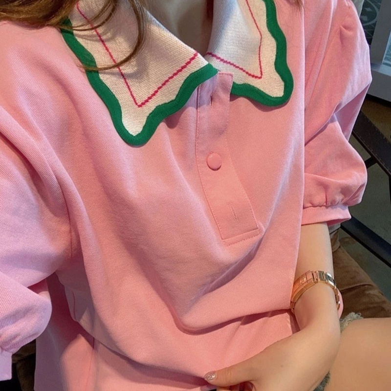 Áo Croptop Tay Lỡ Dáng Rộng Cài Nút Màu Sắc Ngọt Ngào Xinh Xắn Cho Nữ