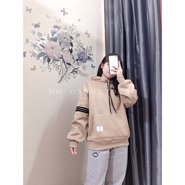 Áo Hoodie Nữ☘️HÀNG HOT☘️ Áo Nỉ Bông Màu Nâu Phối Sọc Tay Unisex | BigBuy360 - bigbuy360.vn