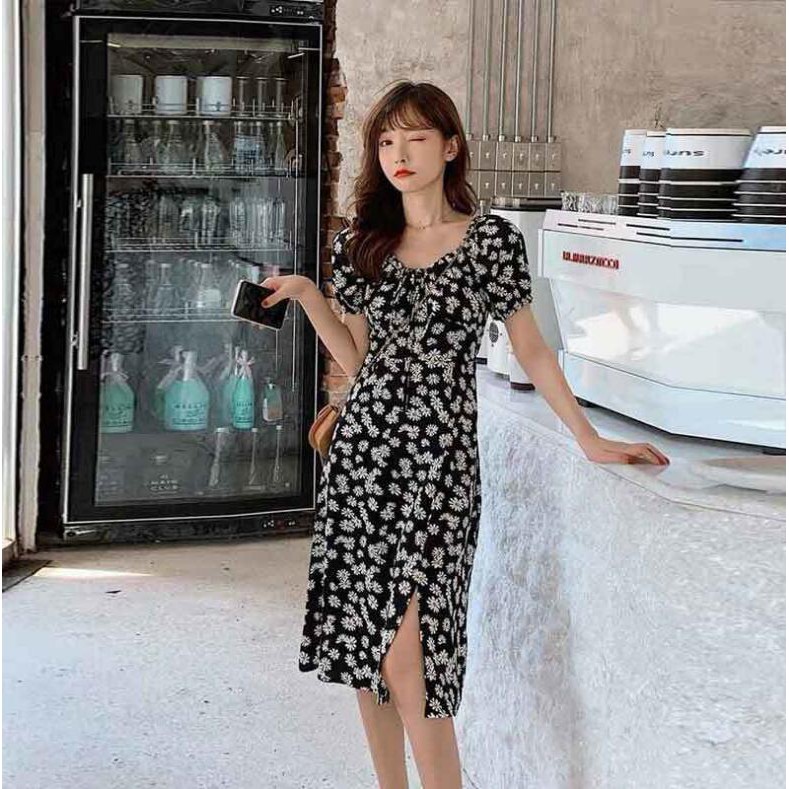 Đầm Chiffon In Hoa Cúc Nhỏ Thời Trang Mùa Hè 2021 Cho Nữ