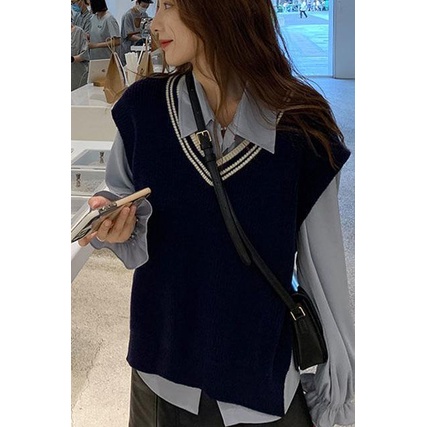 Áo Dệt Kim Sát Nách Cổ Chữ V Phong Cách Retro Cho Nữ | BigBuy360 - bigbuy360.vn