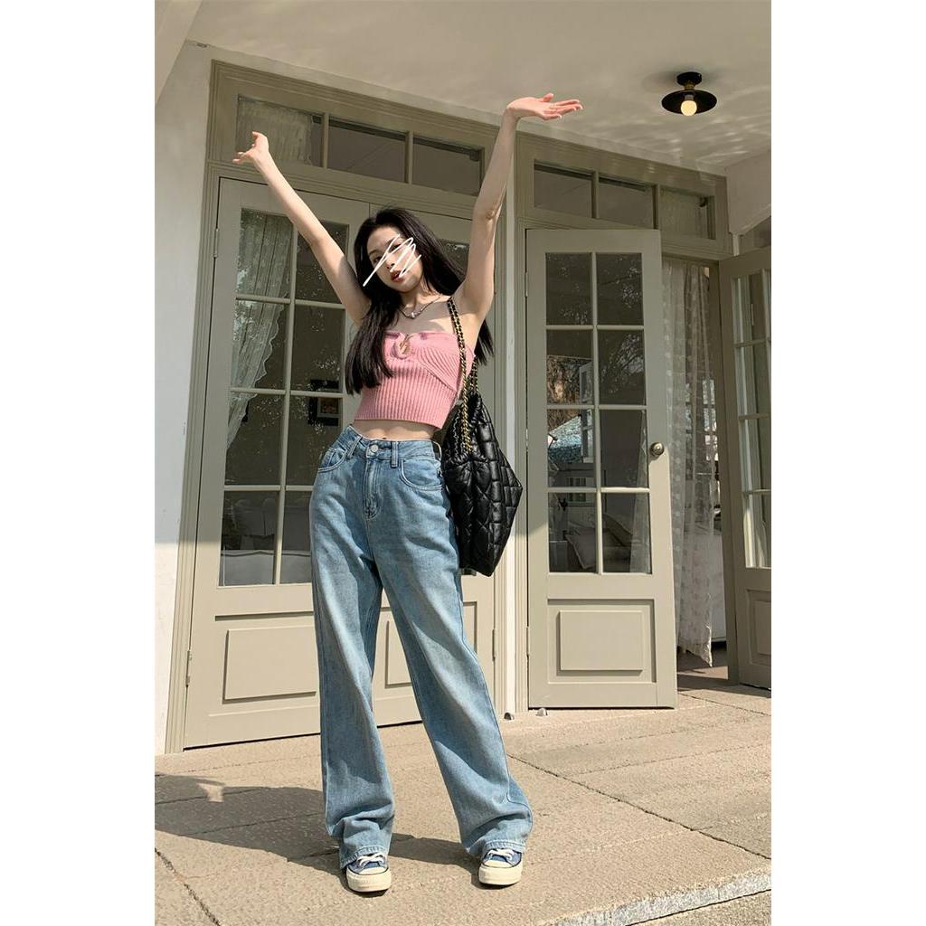 Quần Jeans Ống Rộng Lưng Cao Thời Trang Cá Tính 65076