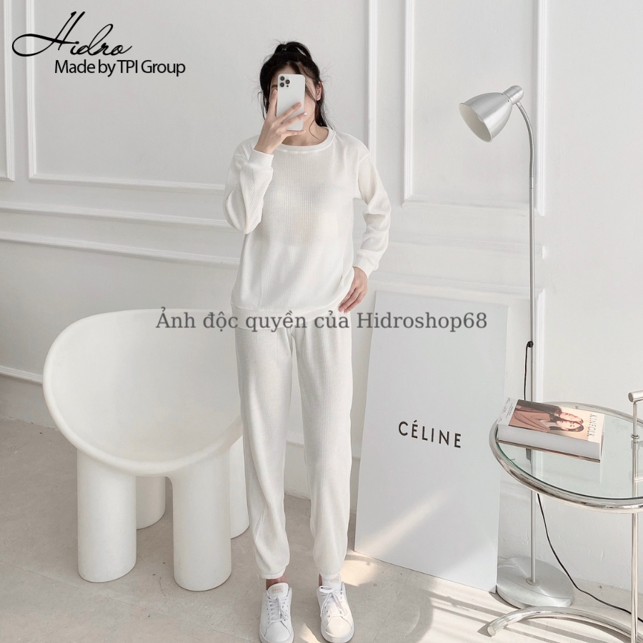 Set Sweater Áo Nỉ Hạt Gạo Phối Quần Bomber Bo Gấu Bộ Thể Thao