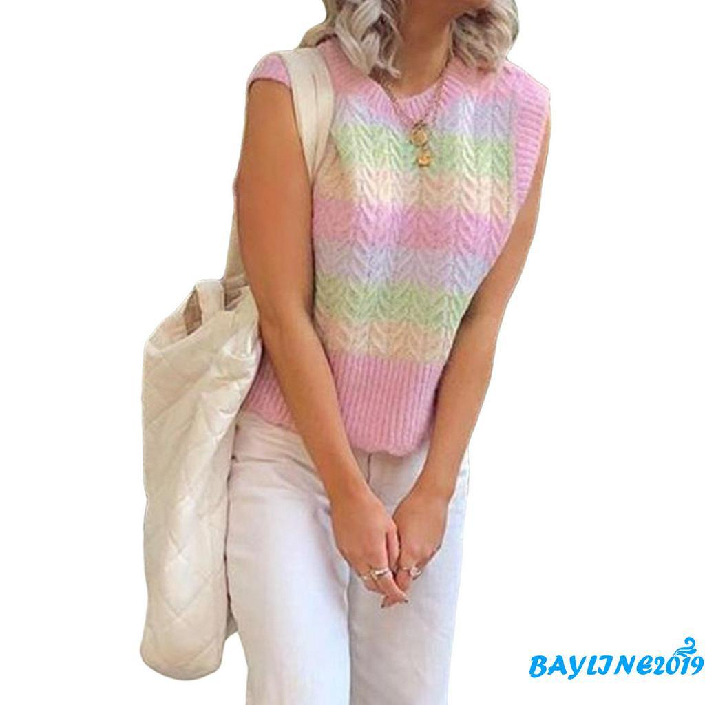 Áo Dệt Kim Nữ Cộc Tay Cổ Tròn Sọc Ngang Nhiều Màu Thời Trang