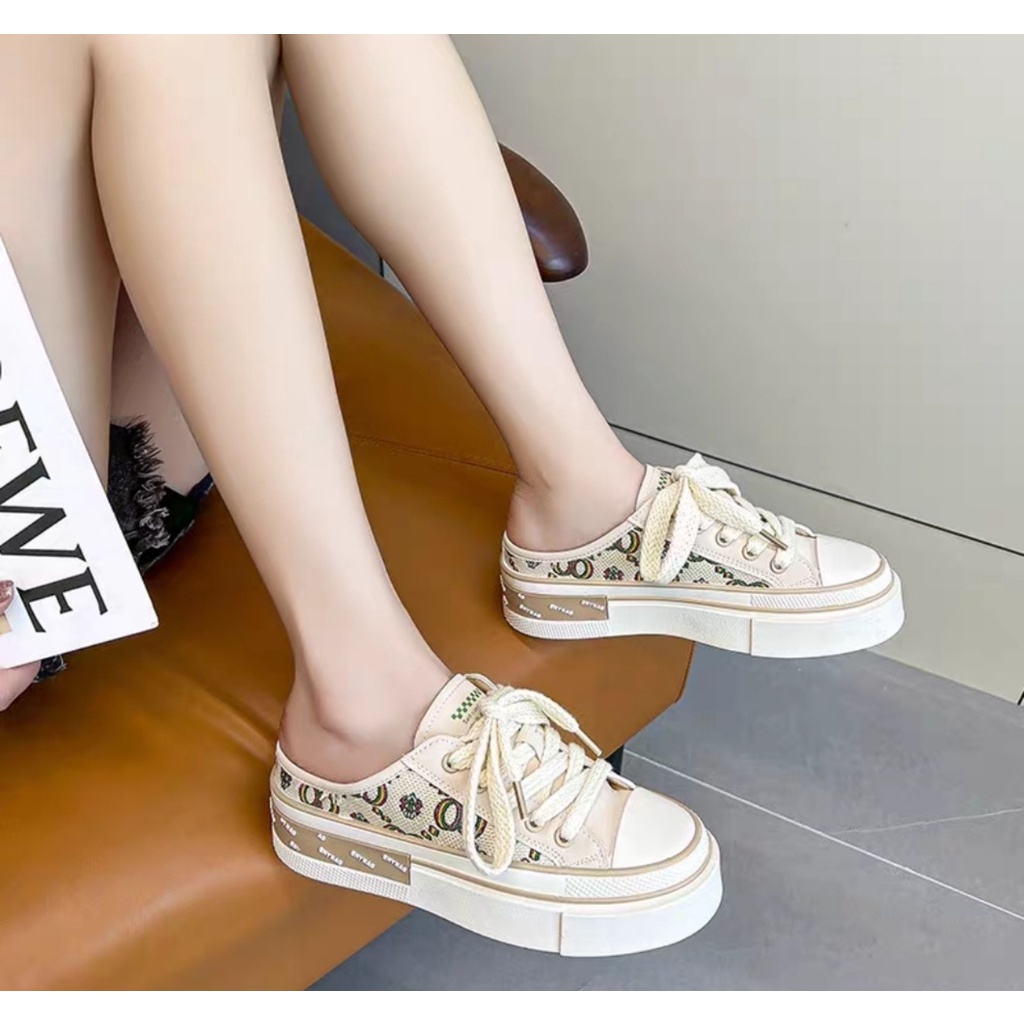 Giày Sục thể thao nữ đế cao su êm viền màu Xanh phối chữ GGD siêu hot EH20