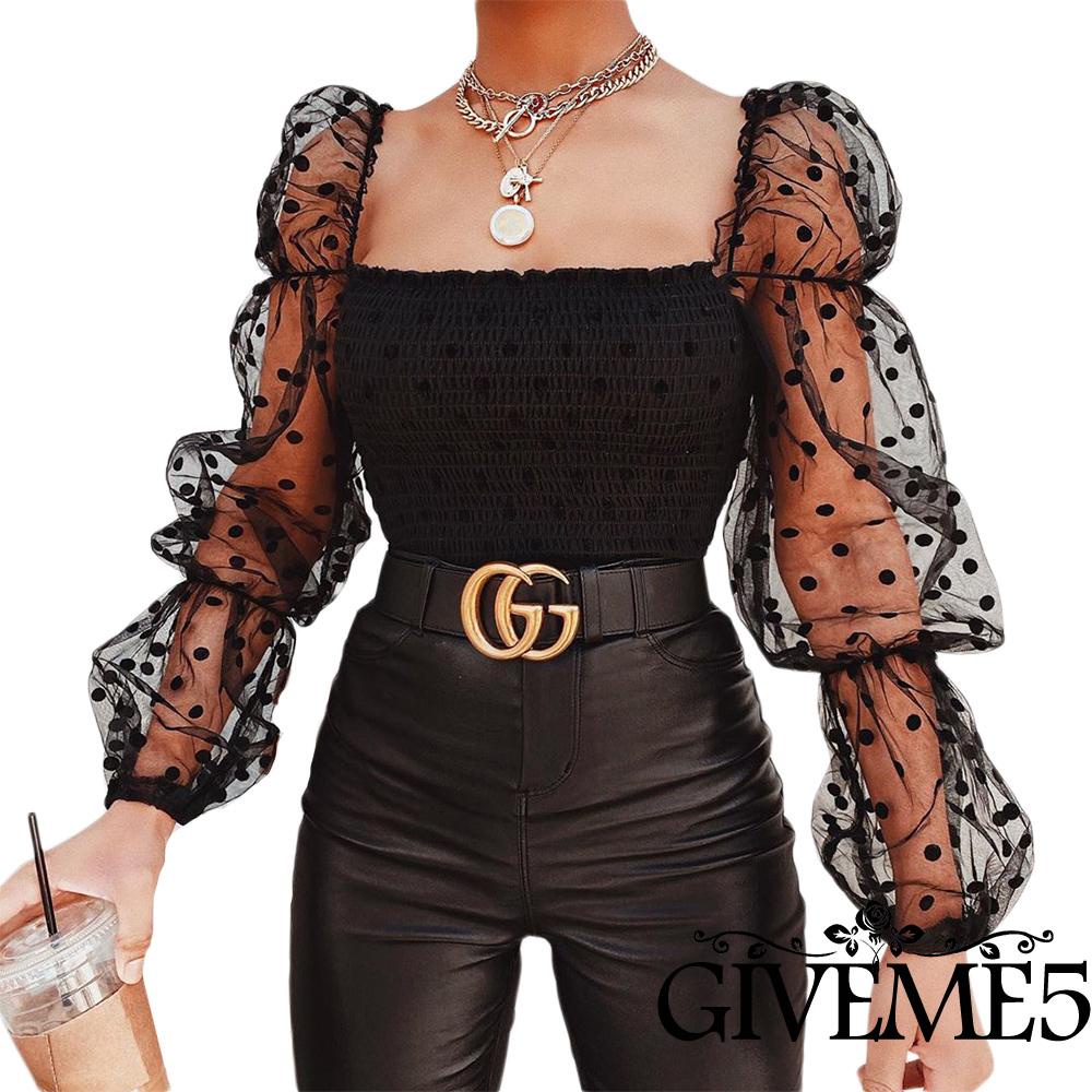 Áo Lưới Xuyên Thấu Tay Dài Phồng Thoải Mái Thoáng Khí Gợi Cảm Cho Nữ