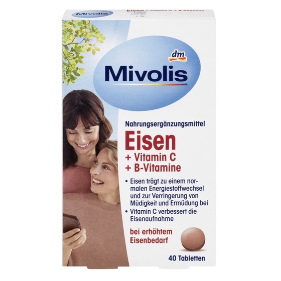 Viên uống bổ sung sắt Mivolis Eisen + Vitamin C + B- Vitamine, 40 viên - Nội ĐỊa Đức.