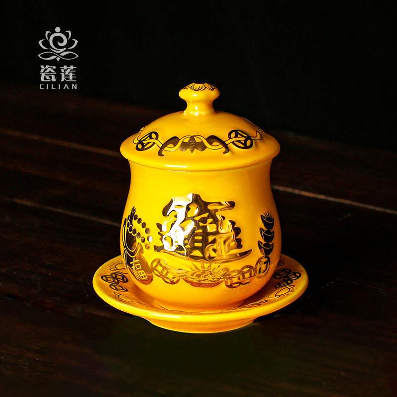 Cốc gốm vàng mang lại sự may mắn tài lộc phong cách phật giáo