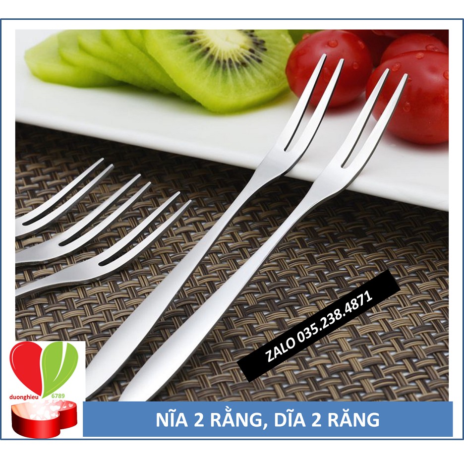 Bộ 10 Dĩa Hoa Quả Inox Cao Cấp Loại Đầu 2 Răng - Nĩa Ăn Trái Cây